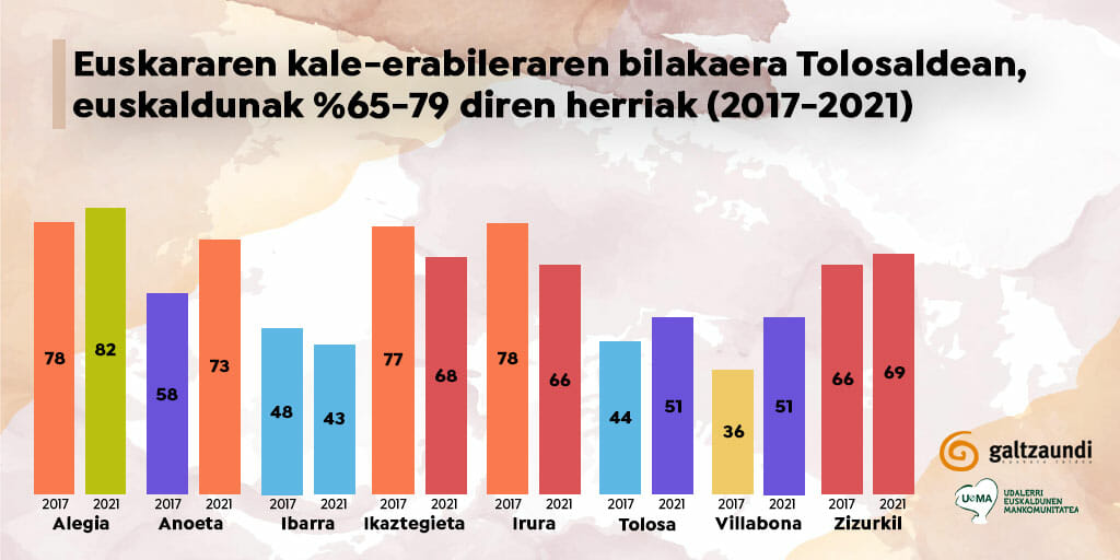 Tolosaldeko herrietako kaleetako euskararen erabilera %60,4koa da 38