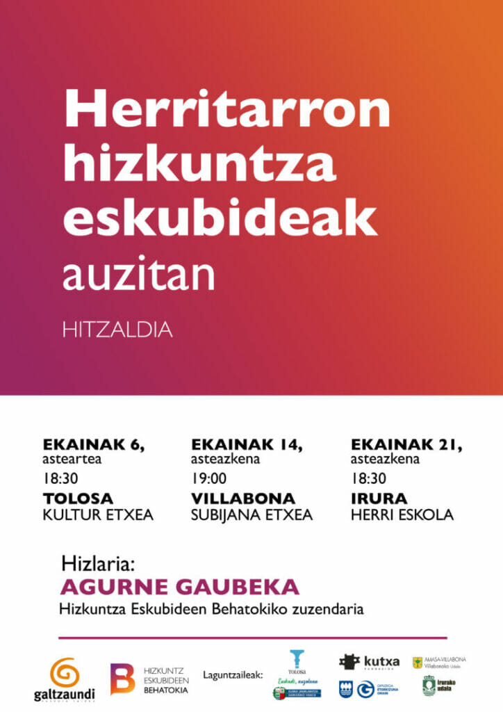 Herritarren hizkuntza-eskubideak lantzeko hiru hitzaldi antolatu ditu Galtzaundik 7