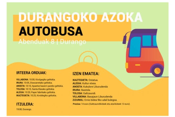 Durangoko azokara autobusez joateko aukera duzu Tolosaldetik 5