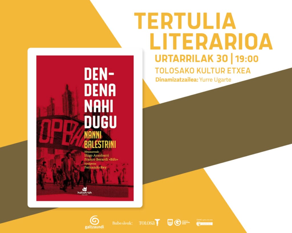 'Den-dena nahi dugu' eleberria landuko da urtarrilean Tertulia Literarioan 7