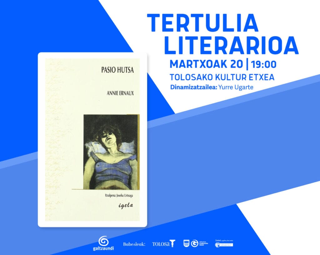 'Pasio hutsa' eleberria landuko da martxoan Tertulia Literarioan 1