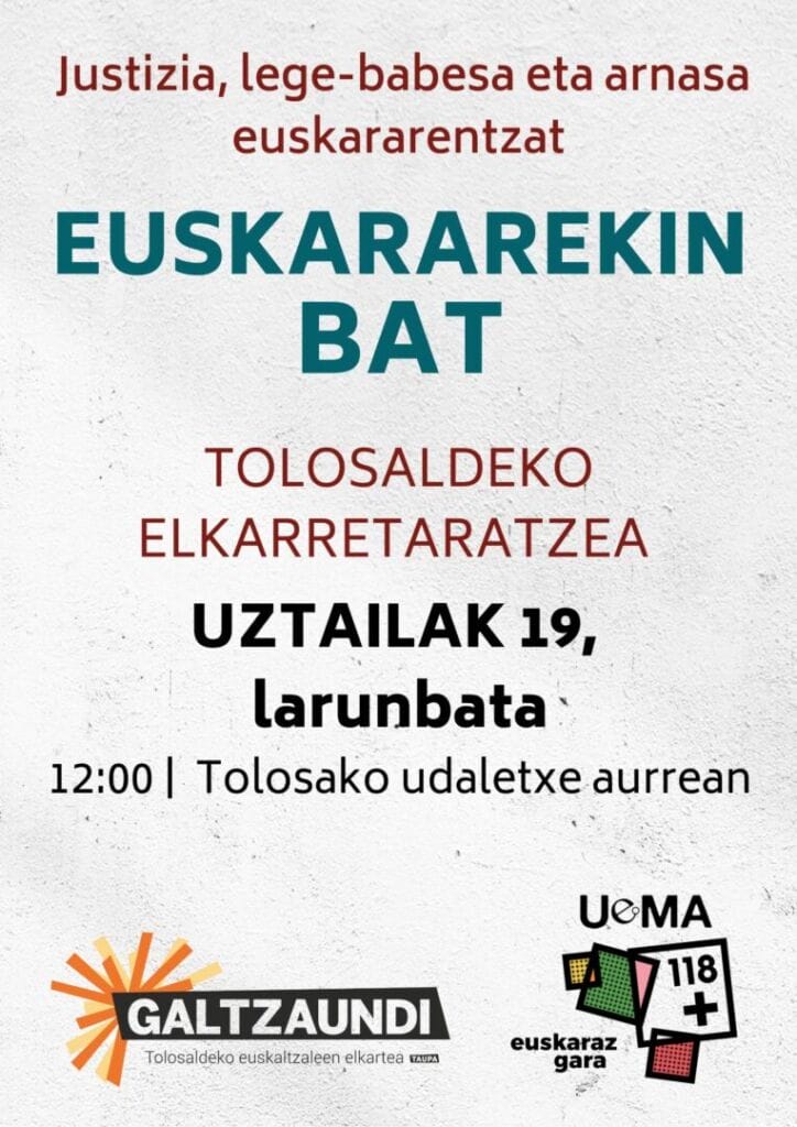 Euskararen aurkako erasoa salatzeko elkarretaratzea, larunbatean 3