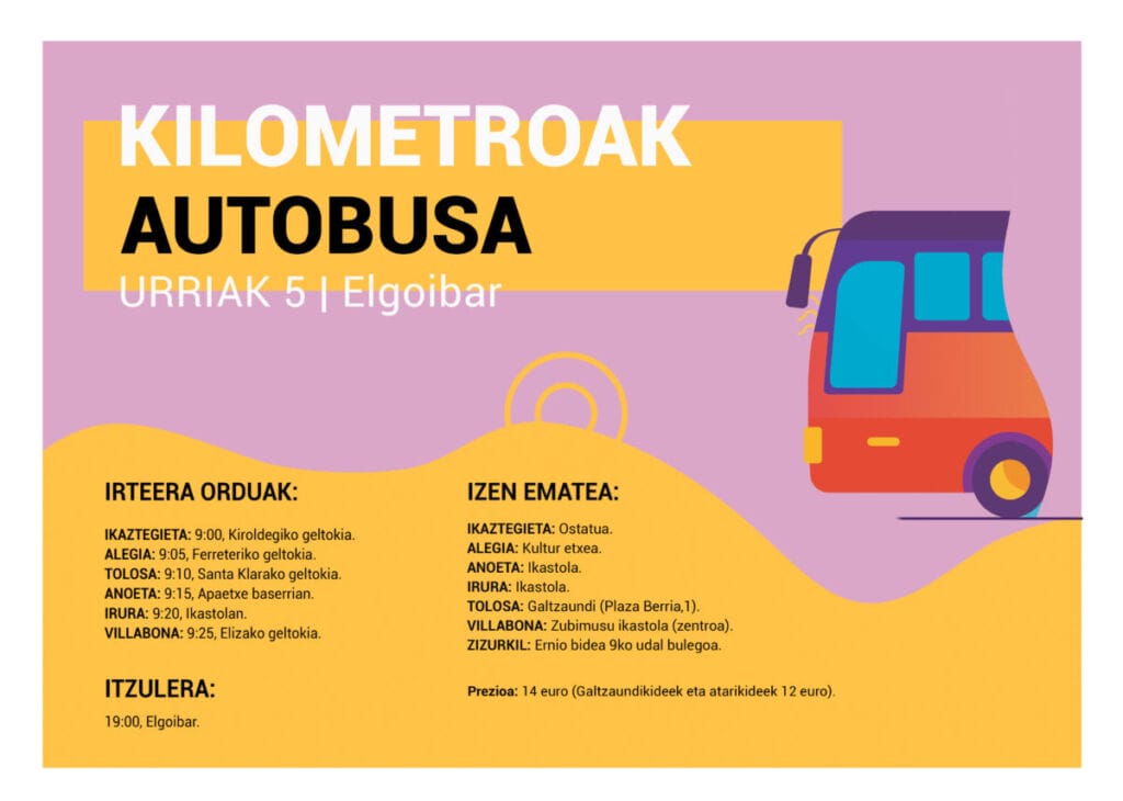 Gerturatu Kilometroak jaira autobusez Tolosaldetik 15