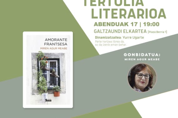 Miren Agur Meabe etorriko da Tertulia Literariora abenduan 3