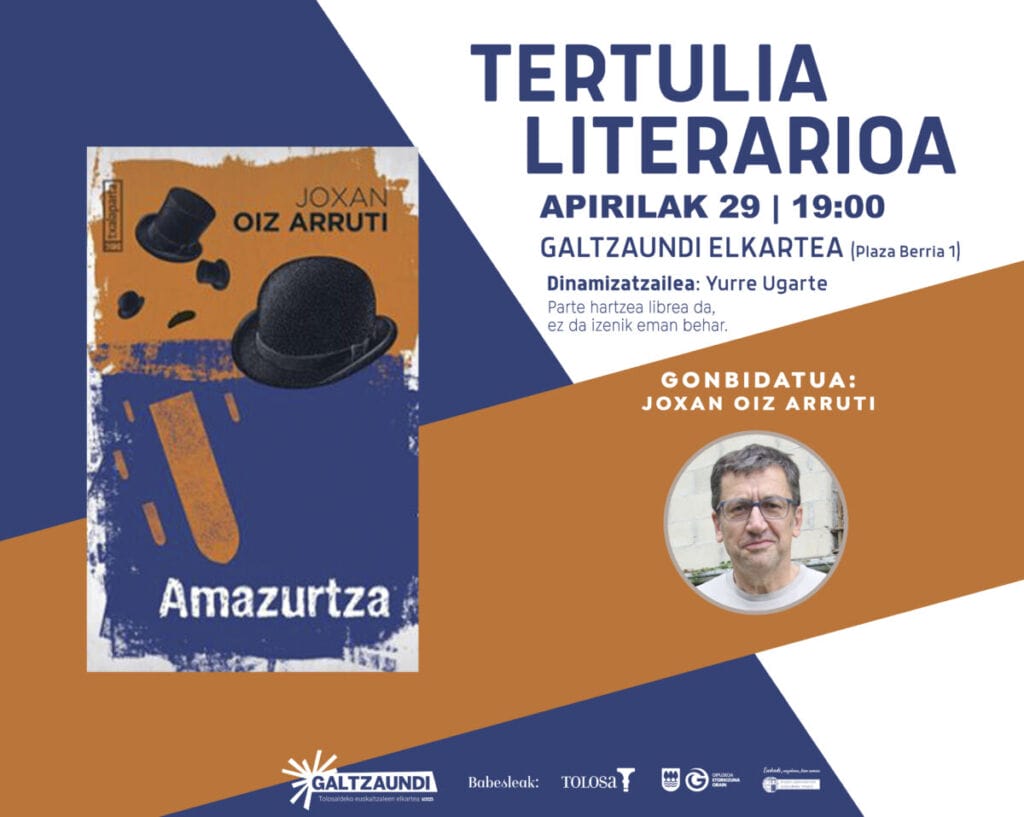 Joxan Oiz etorriko da Tertulia Literariora apirilean 1