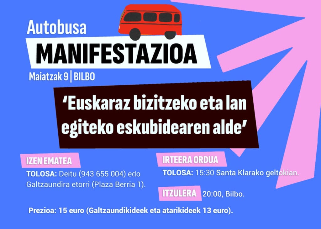 Maiatzaren 9ko manifestaziora joateko autobusa Tolosaldetik 1