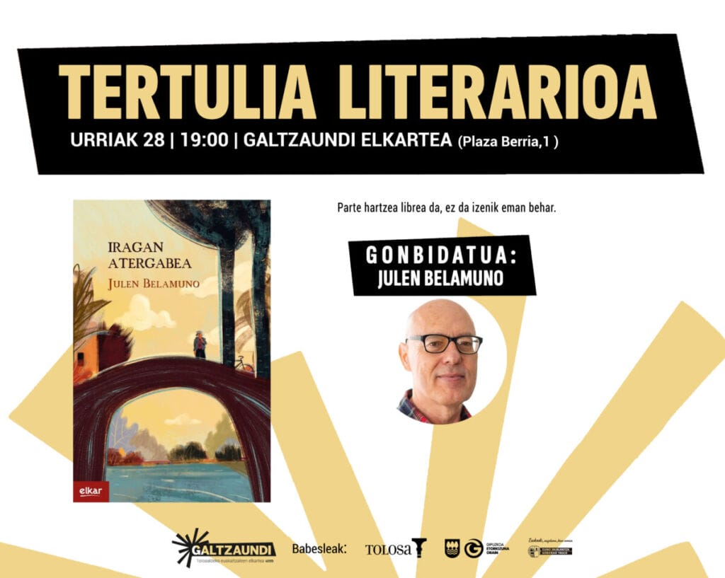 Julen Belamunoren 'Iragan amaigabea' landuko da urriko Tertulia Literarioan 1