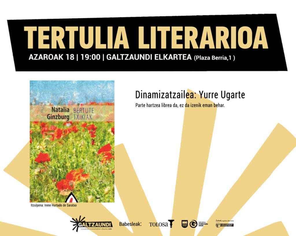 Natalia Ginzburgen 'Bertute txikiak' saiakera literarioa landuko da azaroko Tertulia Literarioan 1